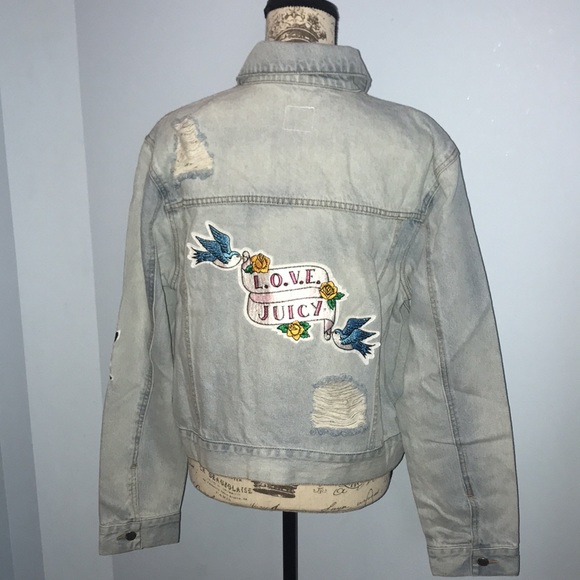 🆕 Juicy Couture Tattoo Patch Denim Jacket L - Picture 5 of 13